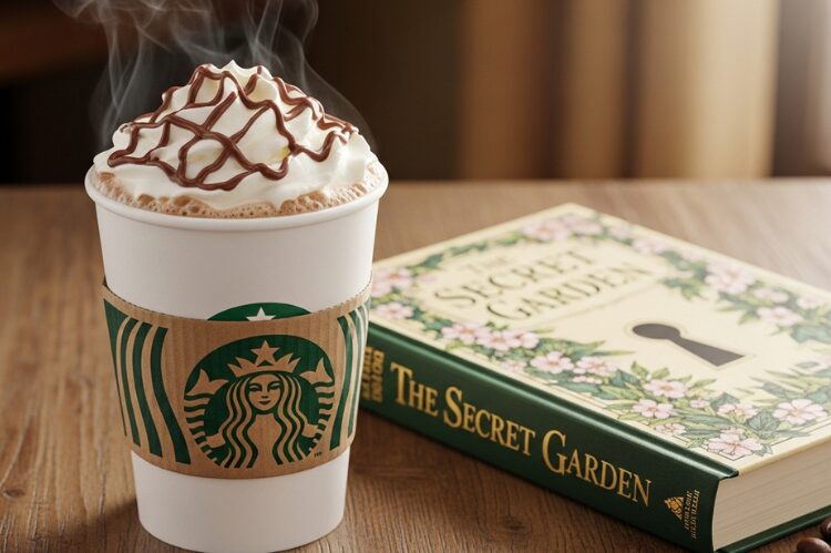 A warm Starbucks cup filled with creamy white chocolate mocha, topped with whipped cream.