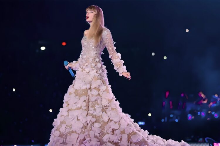 Elegant ball gowns in lavender, blush, and champagne tones displayed on mannequins.