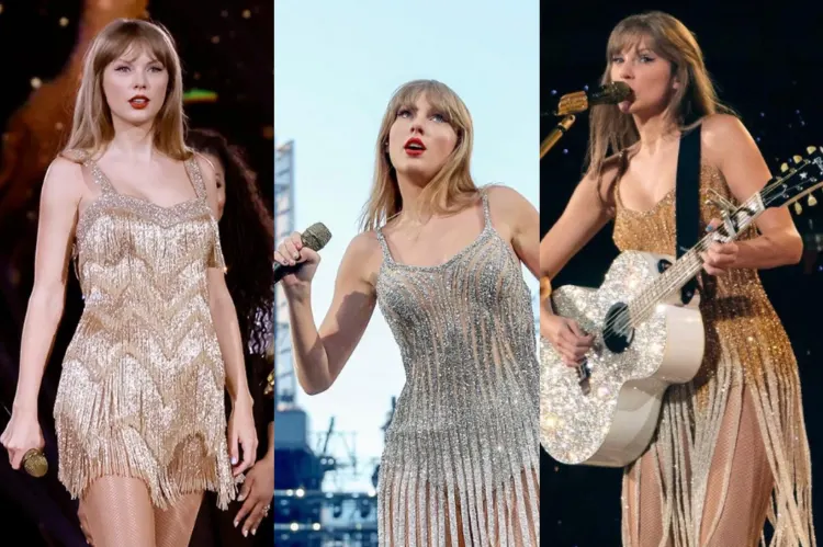 Taylor Swift performing on stage during the Fearless era