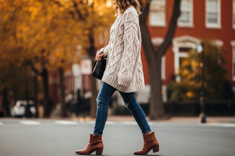 Oversized sweater with skinny jeans and boots