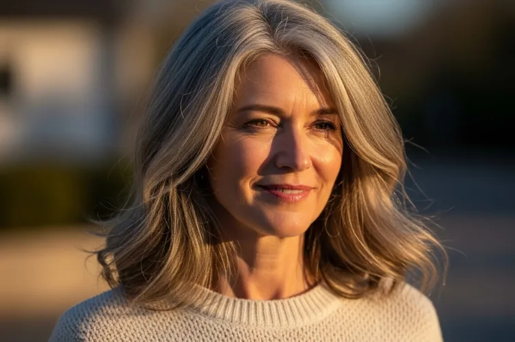 Woman in her 60s with mid-length layered.