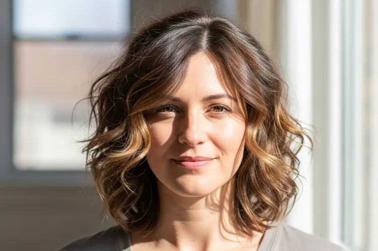 Woman embracing her natural texture—wavy.