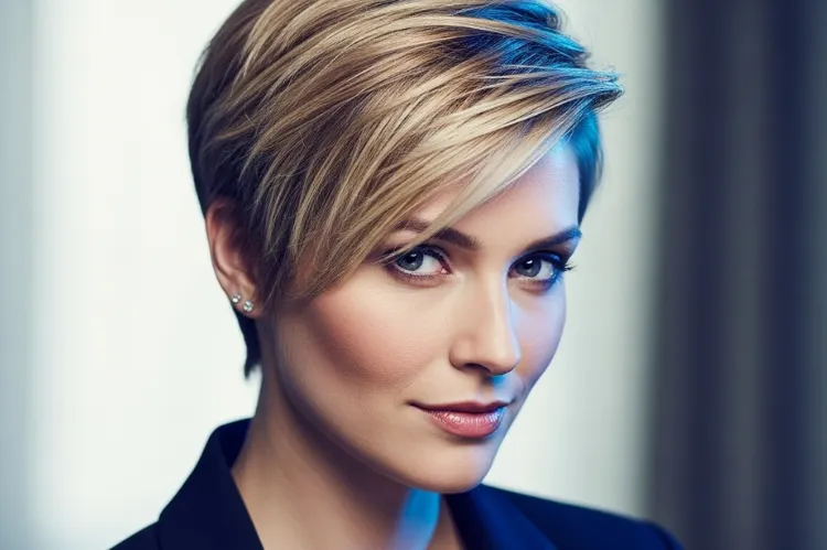 A confident woman with an oval face wearing.