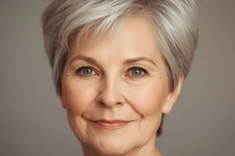 Volumized pixie bob for women over 60, fine hair lift, easy