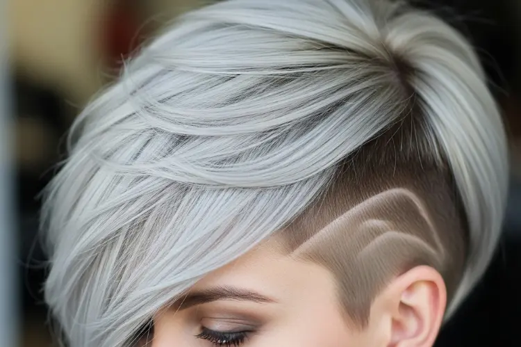 Pixie bob with hidden undercut and long top layers.