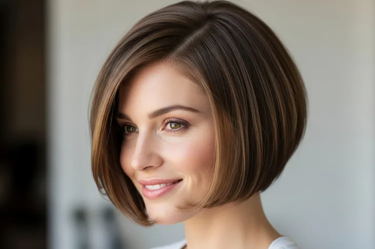 A bob with beveled, angled ends that naturally turn under.