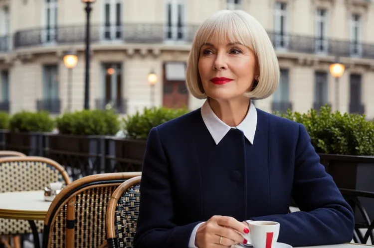 A graceful senior woman with a chin-length French bob.