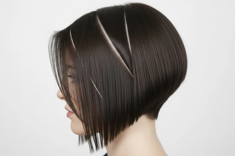 An architectural inverted bob structured with forward movement. 