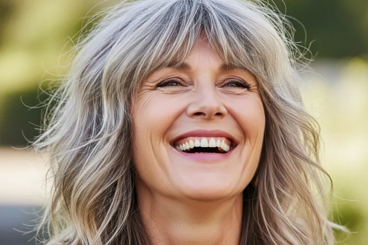 Carefree older woman with a slightly messy.