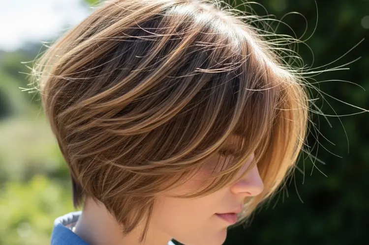A modern razor-cut pixie on fine hair, showing effortless, 