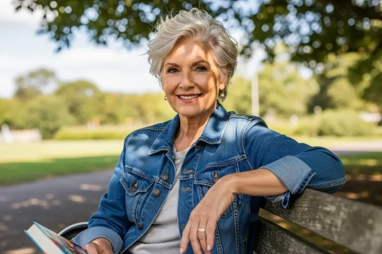 Active older woman with a short tousled crop.