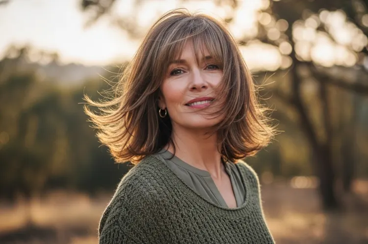 Mature woman with mid-length shag haircut.