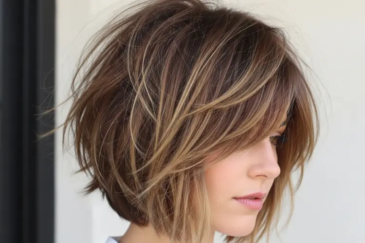 Tousled pixie bob with messy layers and casual texture.