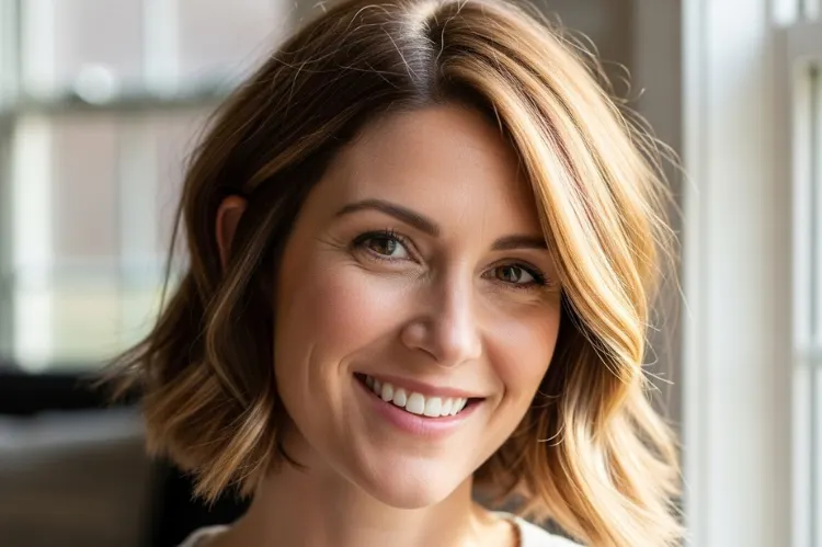 A hairstylist applying balayage highlights to short pixie hair — professional salon shot.