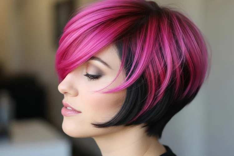 Two-tone pixie bob with dark base and bright highlights for contrast.