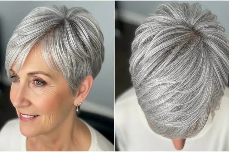 Generate a hair-focused or photo showing internal layering on a pixie cut.