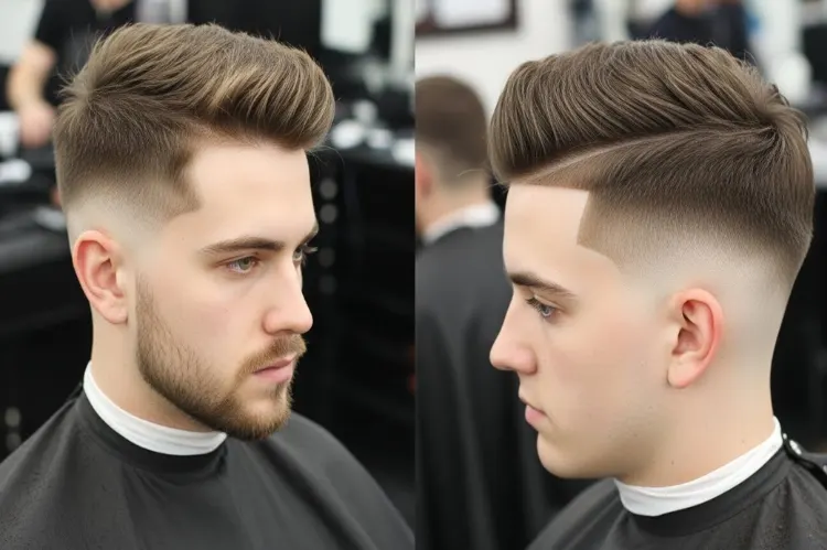 Split-frame visual showing three boys side-by-side from the back and side angles.