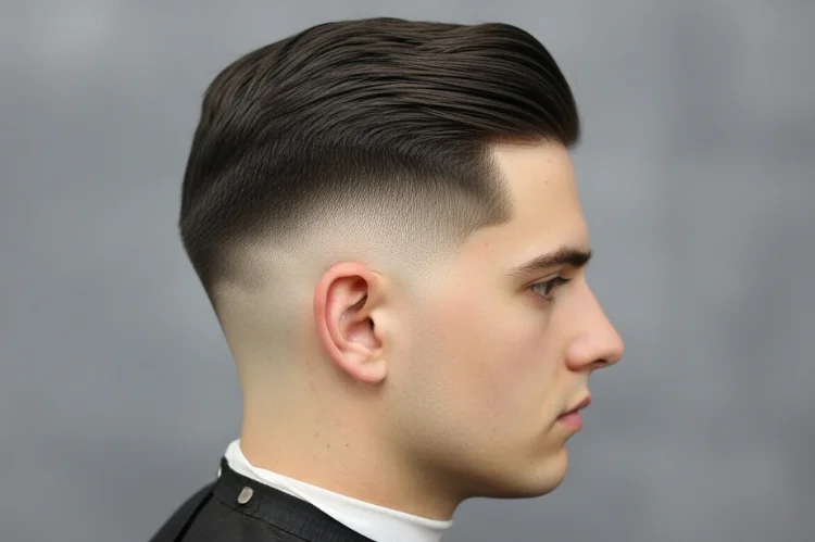 Classic taper haircut for men, gradual length reduction on sides and back, no skin fade.
