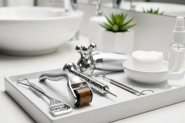 Bathroom and disinfected skincare tool.