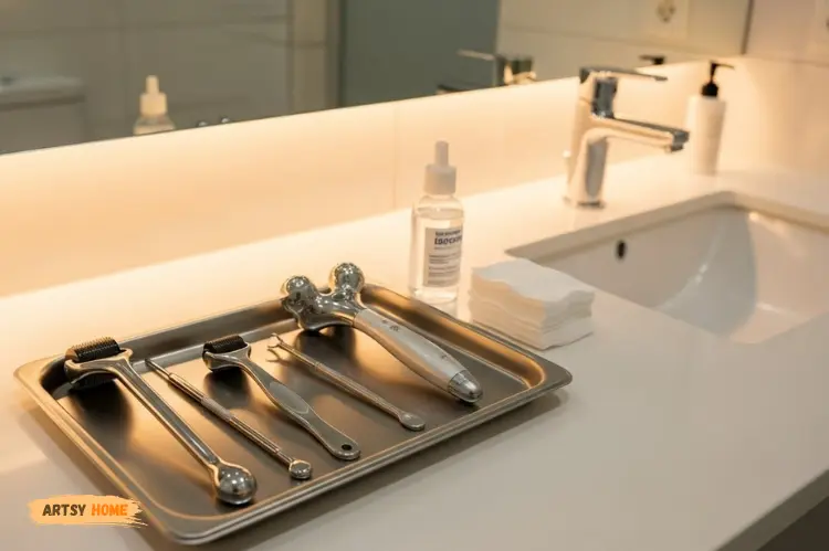 Bathroom and disinfected skincare tool.