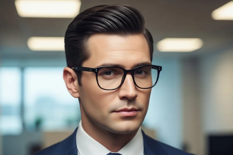 Corporate executive hairstyle on straight hair, clean contours, authority-driven look.
