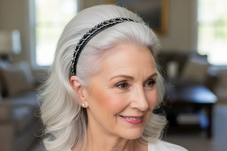 Headband hairstyle creating instant volume.