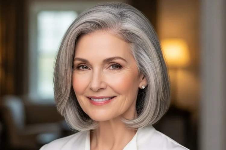 Straight fine hair styled with subtle volume techniques. Clean and polished.