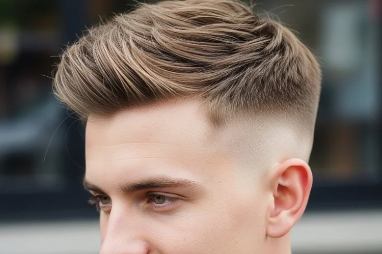 Textured crop with fade on straight hair, modern volume-focused haircut.