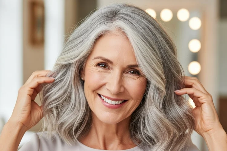 Healthy scalp care focus for fine hair growth.