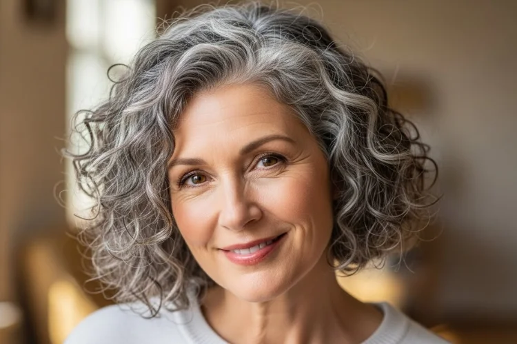 Coily fine hair styled to enhance fullness and texture on a woman over 60.