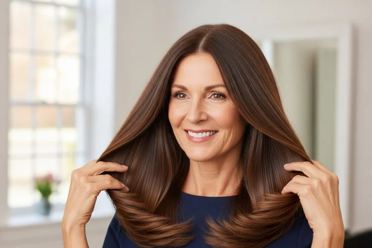 Smooth, manageable fine hair after keratin treatment.