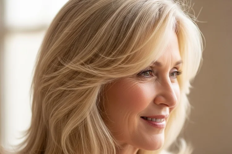 Fine hair with natural shine and movement, no heaviness.