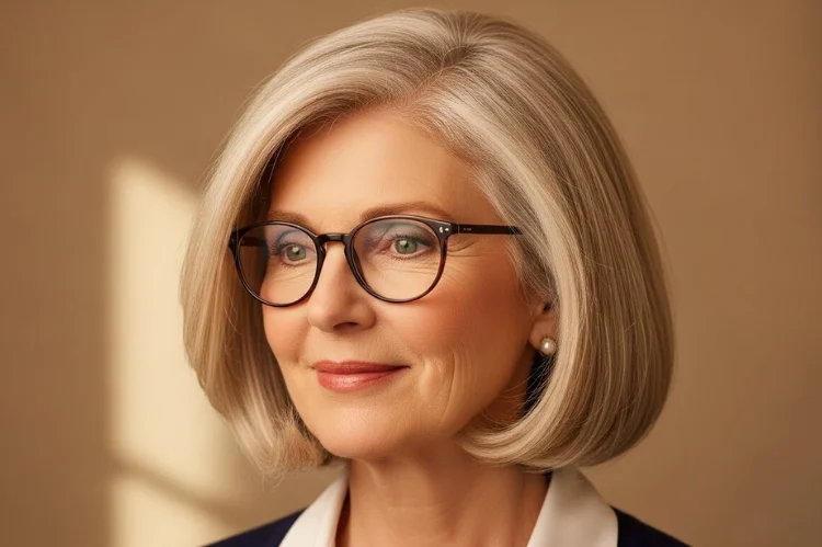 A rounded bob hairstyle on a woman over 60 with thin hair, showing soft curves and fullness.