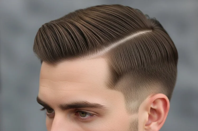 Classic side-part hairstyle adapted for modern straight hair.