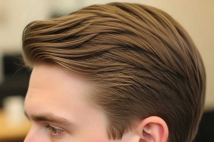 Strategic volume layers on straight hair, fine-hair for men enhancement technique.