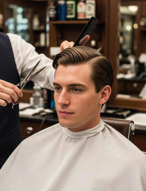 Classic middle part Hair man with vintage-inspired haircutting