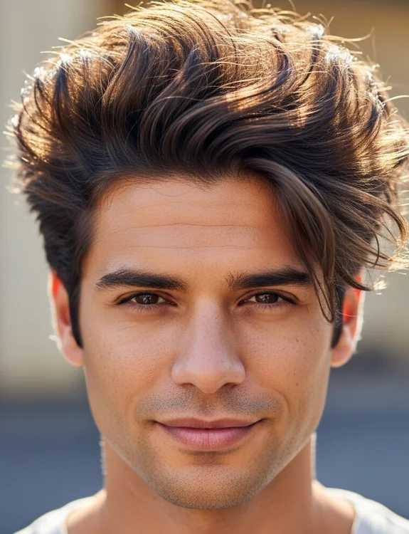 Volume and body Fluffy middle part men hairstyle. 