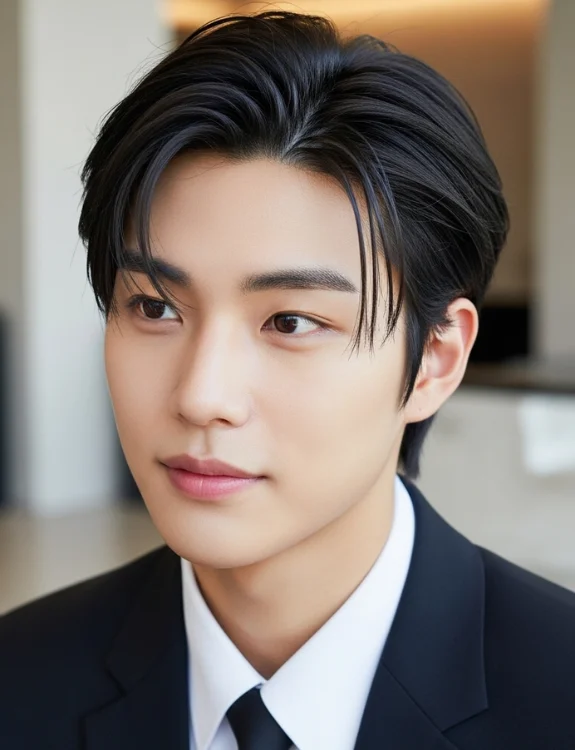 Korean middle part haircut men with smooth layers at their face. 