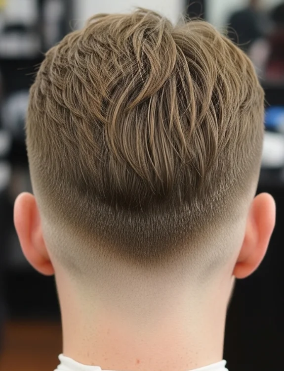 Mashing mens middle part taper hairstyle with side transition. 