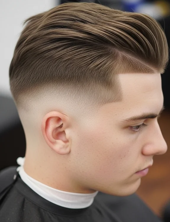 Full beard and man with middle part hairstyle