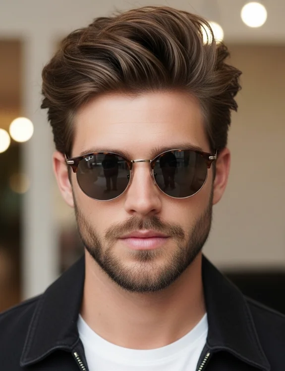 Modern middle part hairstyle on men with textured soft layers.