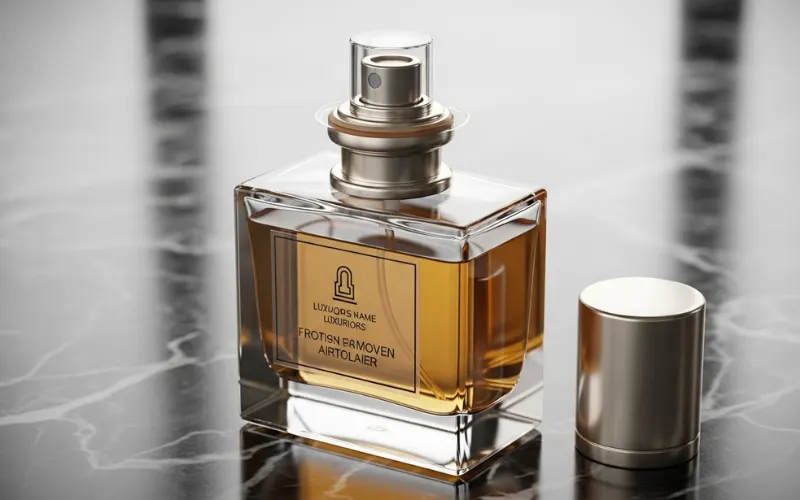 perfume spray bottle with airtight cap, sealed container concept.