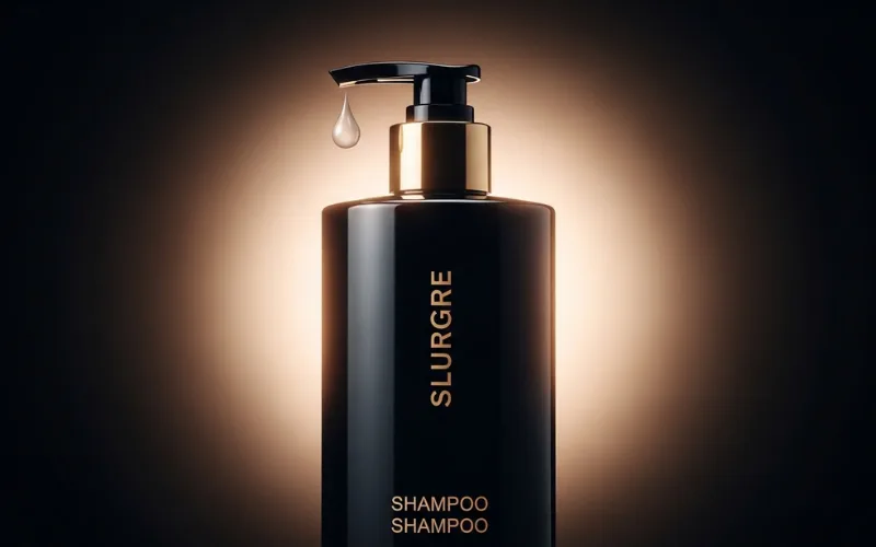single premium shampoo bottle spotlighted with glow effect.