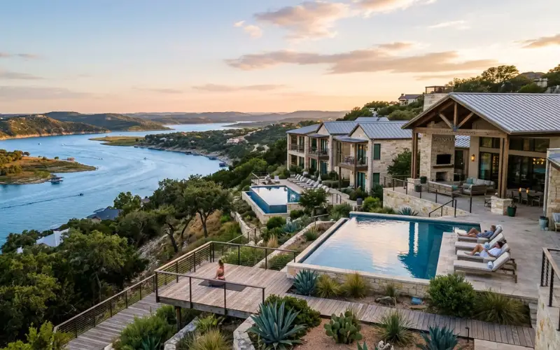 Luxury wellness retreat overlooking Lake Travis in Texas.