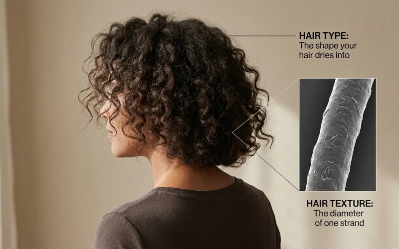 Curly hair showing hair type and texture.