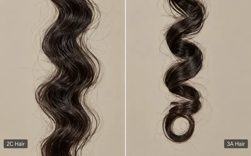 2C wavy hair and 3A spiral curl comparison.