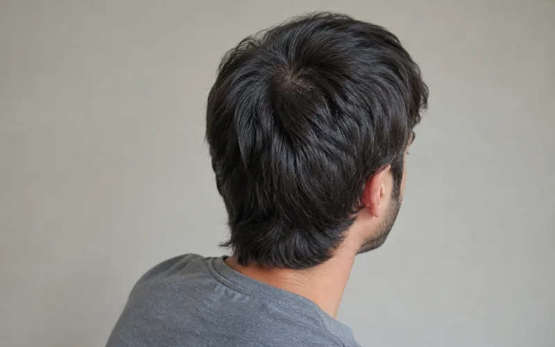 Back view of man's straight type 1 hair showing natural texture and hairstyle.