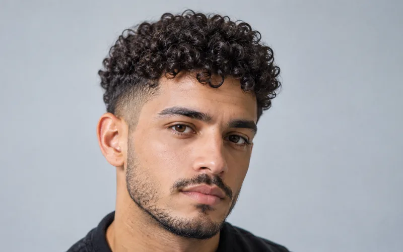 Man with short curly type 3 hair and faded sides.