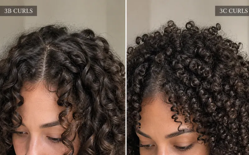 Side-by-side comparison of 3B and 3C curly hair.