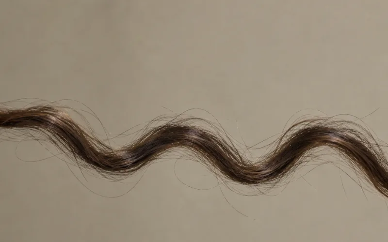 Close-up of wavy type 2 hair strand isolated on beige background.